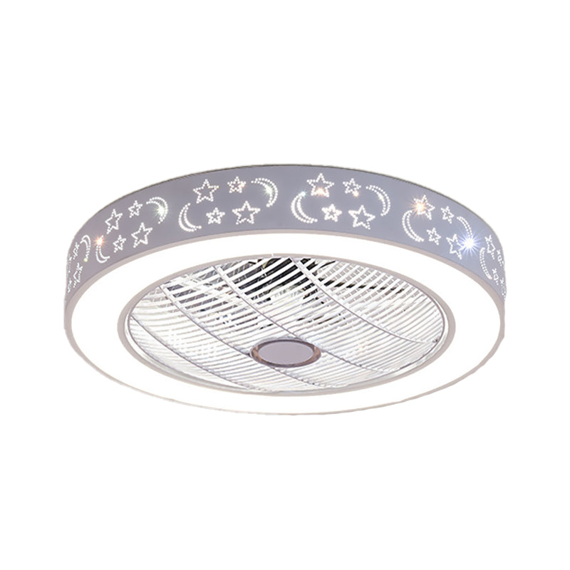 21.5" W Metal White Ceiling Fan Lamp Round LED Simple Semi Flush Mount Light for Living Room Clearhalo 'Ceiling Fans with Lights' 'Ceiling Fans' 'Modern Ceiling Fans' 'Modern' Lighting' 465383