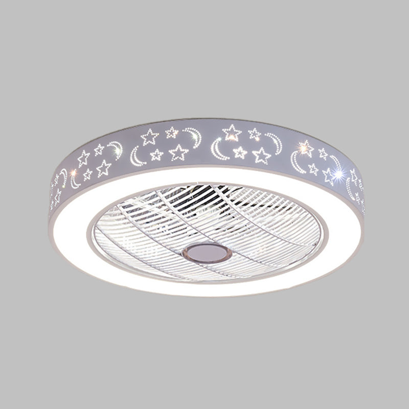 21.5" W Metal White Ceiling Fan Lamp Round LED Simple Semi Flush Mount Light for Living Room Clearhalo 'Ceiling Fans with Lights' 'Ceiling Fans' 'Modern Ceiling Fans' 'Modern' Lighting' 465384