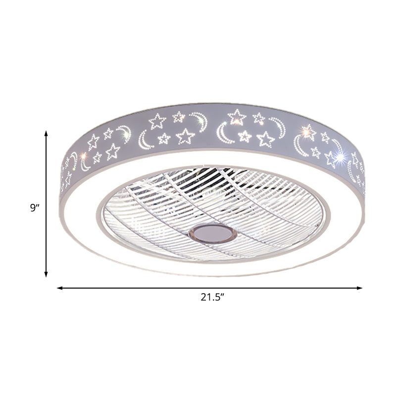 21.5" W Metal White Ceiling Fan Lamp Round LED Simple Semi Flush Mount Light for Living Room Clearhalo 'Ceiling Fans with Lights' 'Ceiling Fans' 'Modern Ceiling Fans' 'Modern' Lighting' 465385