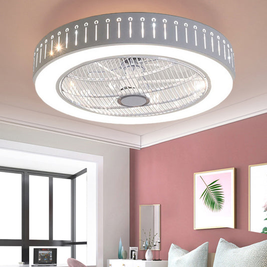 21.5" W Metal White Ceiling Fan Lamp Round LED Simple Semi Flush Mount Light for Living Room White B Clearhalo 'Ceiling Fans with Lights' 'Ceiling Fans' 'Modern Ceiling Fans' 'Modern' Lighting' 465386