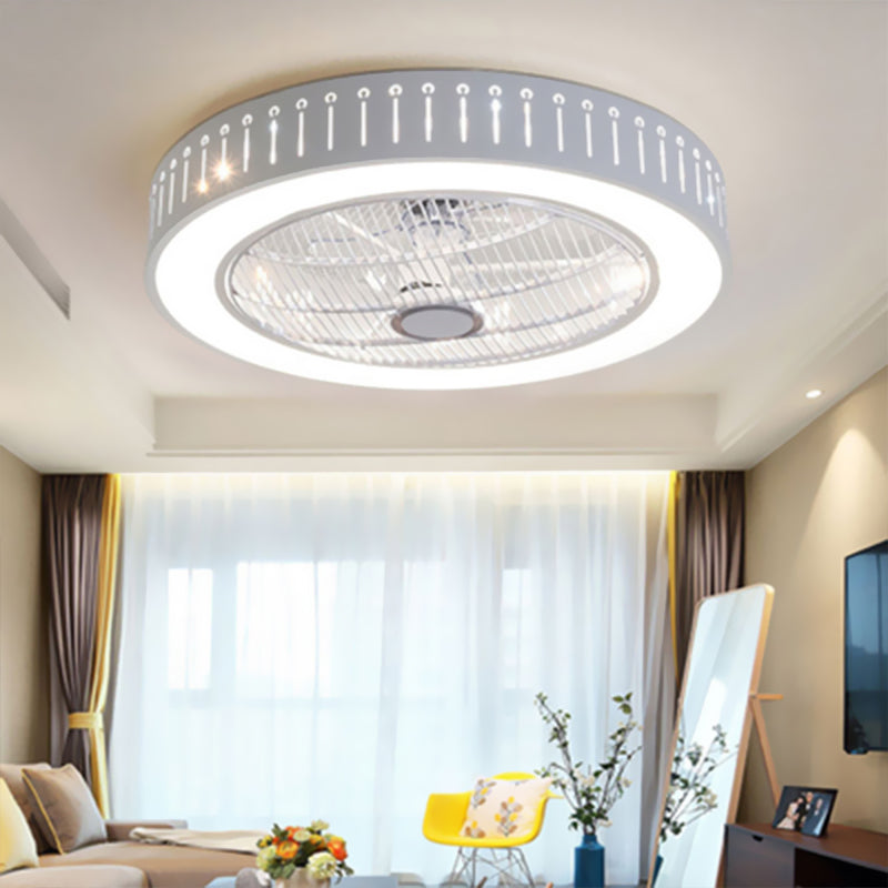 21.5" W Metal White Ceiling Fan Lamp Round LED Simple Semi Flush Mount Light for Living Room Clearhalo 'Ceiling Fans with Lights' 'Ceiling Fans' 'Modern Ceiling Fans' 'Modern' Lighting' 465387