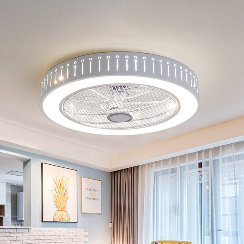 21.5" W Metal White Ceiling Fan Lamp Round LED Simple Semi Flush Mount Light for Living Room Clearhalo 'Ceiling Fans with Lights' 'Ceiling Fans' 'Modern Ceiling Fans' 'Modern' Lighting' 465388
