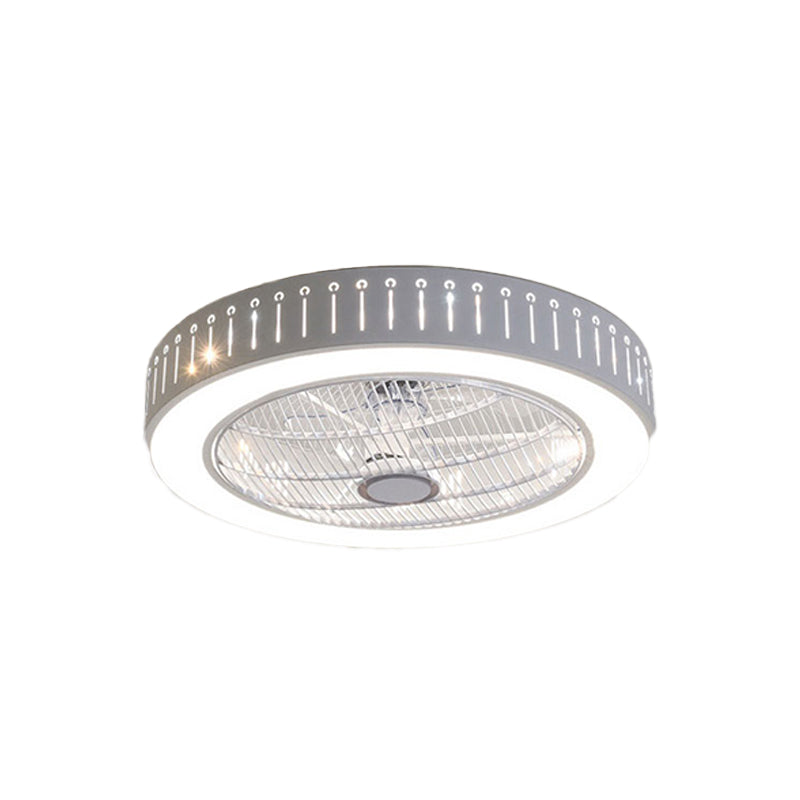 21.5" W Metal White Ceiling Fan Lamp Round LED Simple Semi Flush Mount Light for Living Room Clearhalo 'Ceiling Fans with Lights' 'Ceiling Fans' 'Modern Ceiling Fans' 'Modern' Lighting' 465389