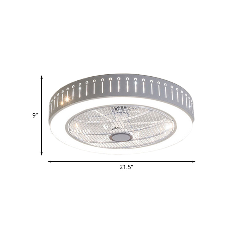 21.5" W Metal White Ceiling Fan Lamp Round LED Simple Semi Flush Mount Light for Living Room Clearhalo 'Ceiling Fans with Lights' 'Ceiling Fans' 'Modern Ceiling Fans' 'Modern' Lighting' 465390