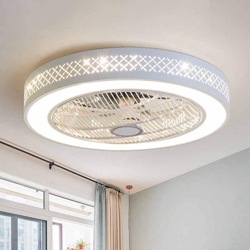 21.5" W Metal White Ceiling Fan Lamp Round LED Simple Semi Flush Mount Light for Living Room White A Clearhalo 'Ceiling Fans with Lights' 'Ceiling Fans' 'Modern Ceiling Fans' 'Modern' Lighting' 465391