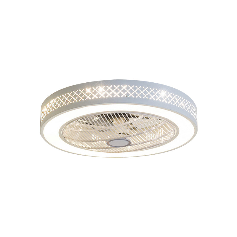 21.5" W Metal White Ceiling Fan Lamp Round LED Simple Semi Flush Mount Light for Living Room Clearhalo 'Ceiling Fans with Lights' 'Ceiling Fans' 'Modern Ceiling Fans' 'Modern' Lighting' 465392