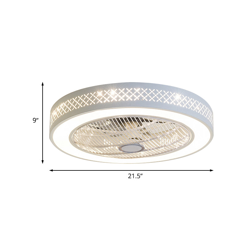 21.5" W Metal White Ceiling Fan Lamp Round LED Simple Semi Flush Mount Light for Living Room Clearhalo 'Ceiling Fans with Lights' 'Ceiling Fans' 'Modern Ceiling Fans' 'Modern' Lighting' 465393