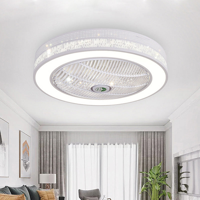 21.5" W White LED Hanging Fan Lighting Contemporary Metal Circle Semi Flush Ceiling Light for Living Room, 3 Blades White Clearhalo 'Ceiling Fans with Lights' 'Ceiling Fans' 'Modern Ceiling Fans' 'Modern' Lighting' 465407