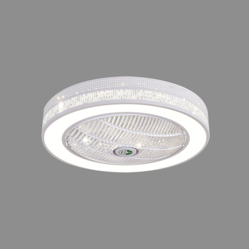 21.5" W White LED Hanging Fan Lighting Contemporary Metal Circle Semi Flush Ceiling Light for Living Room, 3 Blades Clearhalo 'Ceiling Fans with Lights' 'Ceiling Fans' 'Modern Ceiling Fans' 'Modern' Lighting' 465410