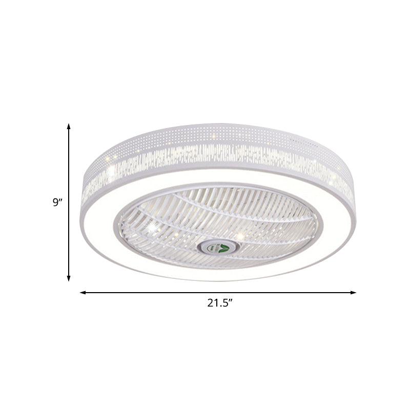 21.5" W White LED Hanging Fan Lighting Contemporary Metal Circle Semi Flush Ceiling Light for Living Room, 3 Blades Clearhalo 'Ceiling Fans with Lights' 'Ceiling Fans' 'Modern Ceiling Fans' 'Modern' Lighting' 465411