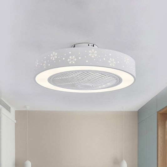 21.5" W LED Metal Semi Flush Light Fixture Modern White Rhombus/Snow Living Room Hanging Fan Lamp, 3 Blades White Snow Clearhalo 'Ceiling Fans with Lights' 'Ceiling Fans' 'Modern Ceiling Fans' 'Modern' Lighting' 465423