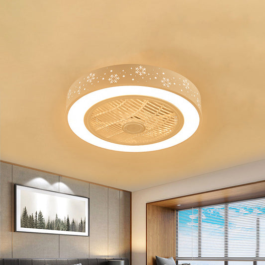 21.5" W LED Metal Semi Flush Light Fixture Modern White Rhombus/Snow Living Room Hanging Fan Lamp, 3 Blades Clearhalo 'Ceiling Fans with Lights' 'Ceiling Fans' 'Modern Ceiling Fans' 'Modern' Lighting' 465425