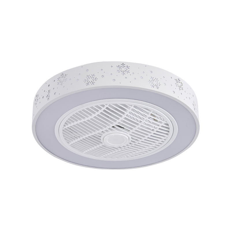 21.5" W LED Metal Semi Flush Light Fixture Modern White Rhombus/Snow Living Room Hanging Fan Lamp, 3 Blades Clearhalo 'Ceiling Fans with Lights' 'Ceiling Fans' 'Modern Ceiling Fans' 'Modern' Lighting' 465426