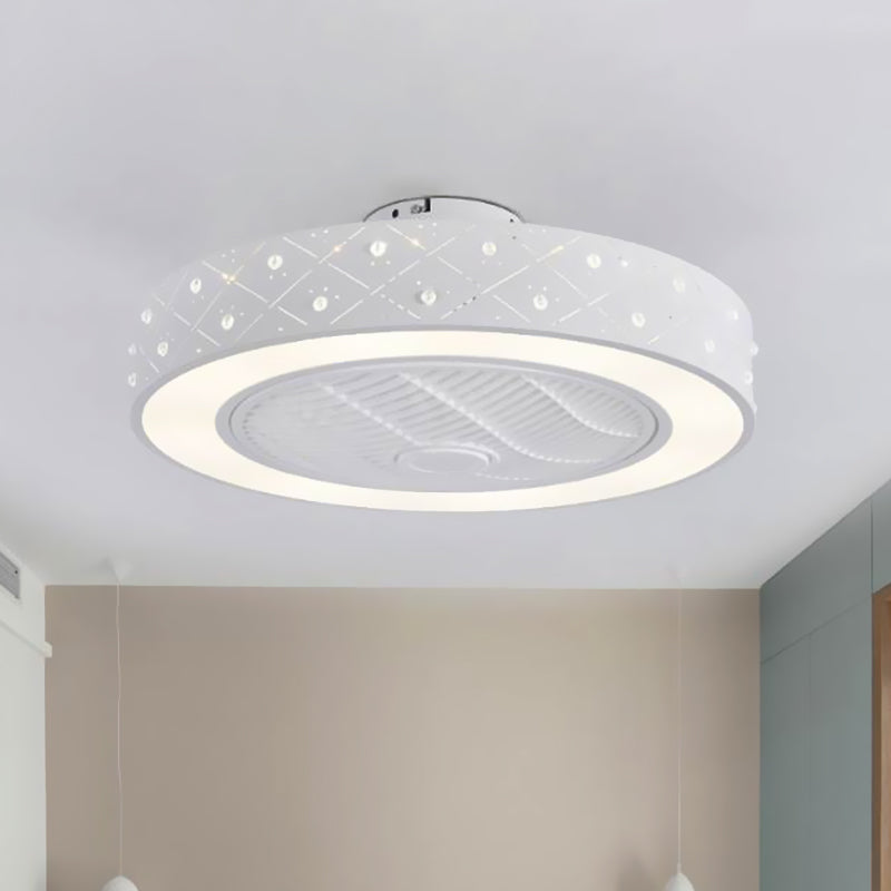21.5" W LED Metal Semi Flush Light Fixture Modern White Rhombus/Snow Living Room Hanging Fan Lamp, 3 Blades White Rhombus Clearhalo 'Ceiling Fans with Lights' 'Ceiling Fans' 'Modern Ceiling Fans' 'Modern' Lighting' 465428