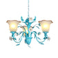 Pastoral Flared Chandelier Pendant Light 3/5/7 Heads Metal LED Suspension Lighting in Blue with Rose Decor Clearhalo 'Ceiling Lights' 'Chandeliers' Lighting' options 465436