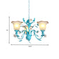Pastoral Flared Chandelier Pendant Light 3/5/7 Heads Metal LED Suspension Lighting in Blue with Rose Decor Clearhalo 'Ceiling Lights' 'Chandeliers' Lighting' options 465438