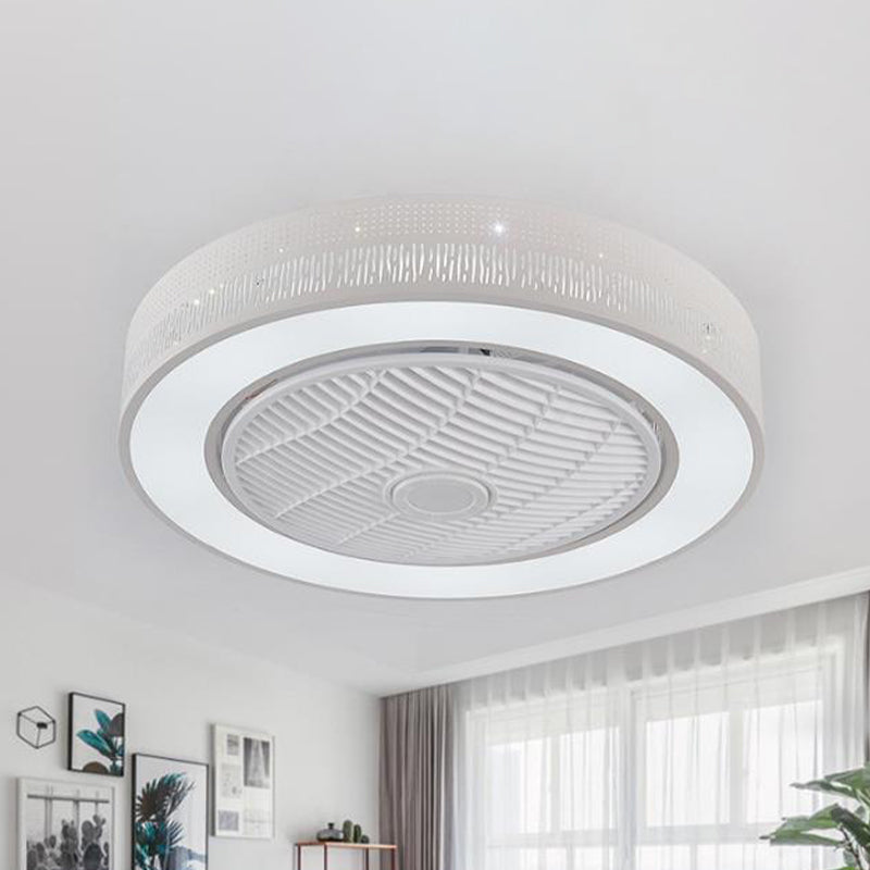 Modernist Linear/Square Fan Lighting LED Metal Semi Flush Mount Light Fixture in White for Living Room, 21.5" Wide Clearhalo 'Ceiling Fans with Lights' 'Ceiling Fans' 'Modern Ceiling Fans' 'Modern' Lighting' 465477