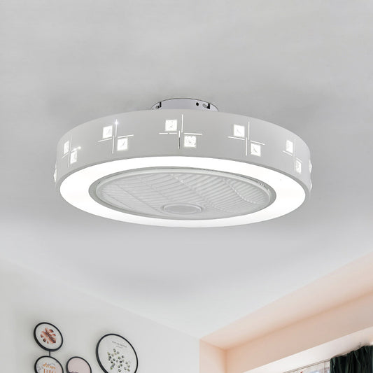 Modernist Linear/Square Fan Lighting LED Metal Semi Flush Mount Light Fixture in White for Living Room, 21.5" Wide White Square Clearhalo 'Ceiling Fans with Lights' 'Ceiling Fans' 'Modern Ceiling Fans' 'Modern' Lighting' 465481