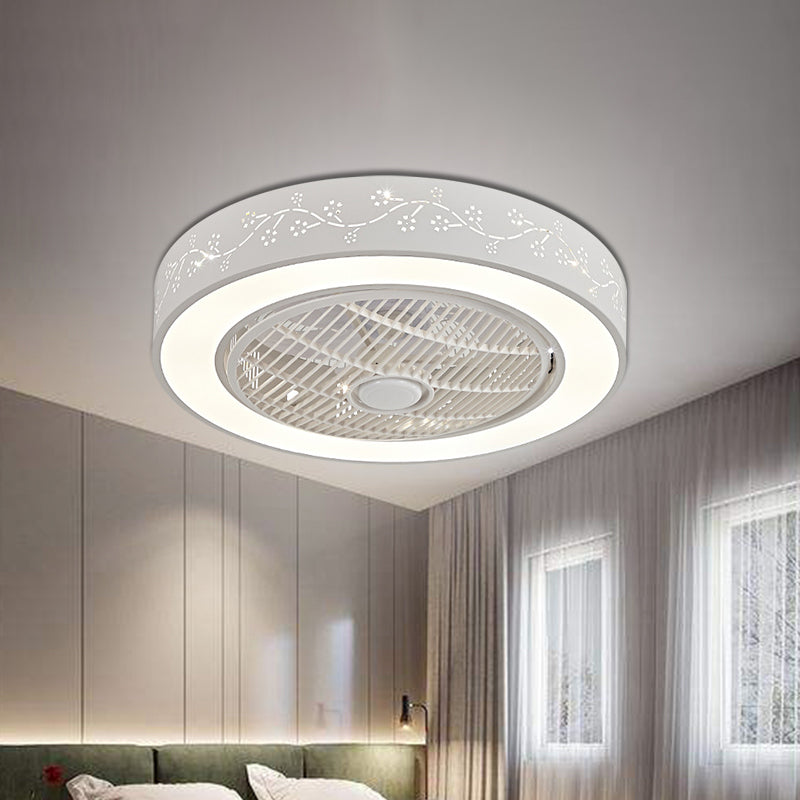 Flower/Square Metal Fan Light Contemporary LED 21.5" W Bedroom Semi Flush Mount Lighting in White with 4 Blades White Flower Clearhalo 'Ceiling Fans with Lights' 'Ceiling Fans' 'Modern Ceiling Fans' 'Modern' Lighting' 465513