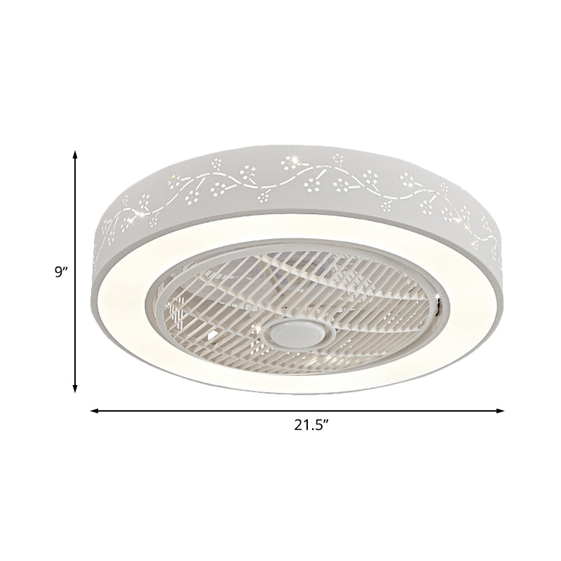 Flower/Square Metal Fan Light Contemporary LED 21.5" W Bedroom Semi Flush Mount Lighting in White with 4 Blades Clearhalo 'Ceiling Fans with Lights' 'Ceiling Fans' 'Modern Ceiling Fans' 'Modern' Lighting' 465517