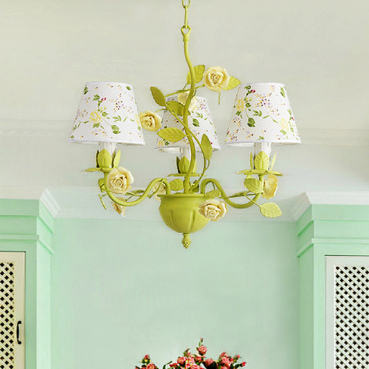 Tapered Bedroom Pendant Chandelier Traditional Metal 3/6/8 Heads Green Ceiling Hang Fixture with Rose Decoration Clearhalo 'Ceiling Lights' 'Chandeliers' Lighting' options 465528