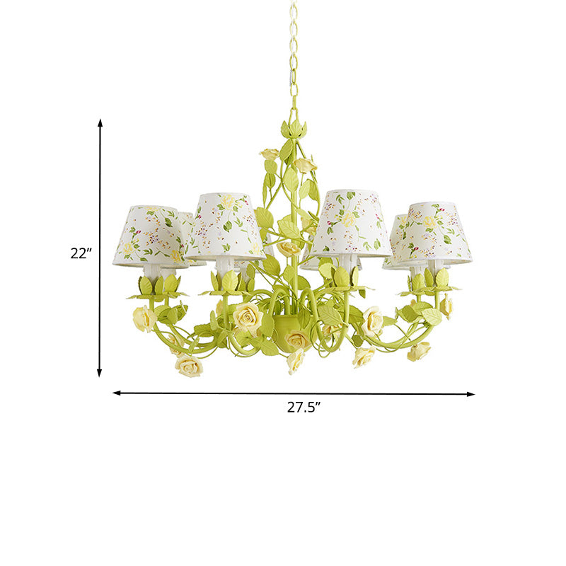 Tapered Bedroom Pendant Chandelier Traditional Metal 3/6/8 Heads Green Ceiling Hang Fixture with Rose Decoration Clearhalo 'Ceiling Lights' 'Chandeliers' Lighting' options 465540