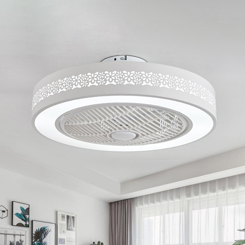 Acrylic White Hanging Fan Lamp Round LED 21.5" Wide Minimalism Semi Flush Mount Ceiling Light with 4 Blades Clearhalo 'Ceiling Fans with Lights' 'Ceiling Fans' 'Modern Ceiling Fans' 'Modern' Lighting' 465565