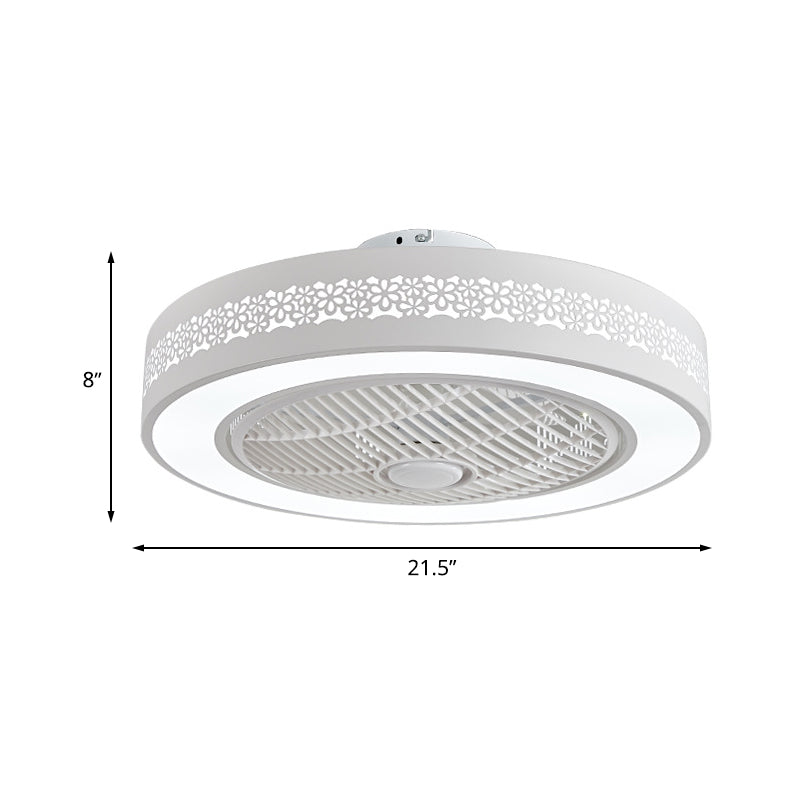Acrylic White Hanging Fan Lamp Round LED 21.5" Wide Minimalism Semi Flush Mount Ceiling Light with 4 Blades Clearhalo 'Ceiling Fans with Lights' 'Ceiling Fans' 'Modern Ceiling Fans' 'Modern' Lighting' 465568