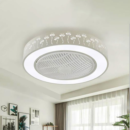 Acrylic White Hanging Fan Lamp Round LED 21.5" Wide Minimalism Semi Flush Mount Ceiling Light with 4 Blades White C Clearhalo 'Ceiling Fans with Lights' 'Ceiling Fans' 'Modern Ceiling Fans' 'Modern' Lighting' 465573