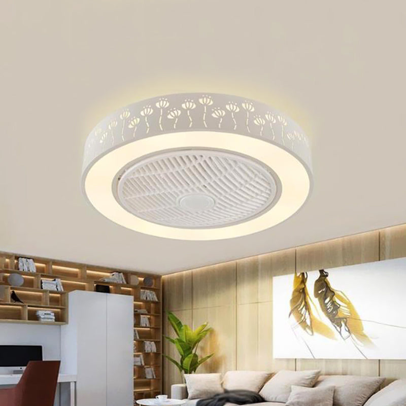 Acrylic White Hanging Fan Lamp Round LED 21.5" Wide Minimalism Semi Flush Mount Ceiling Light with 4 Blades Clearhalo 'Ceiling Fans with Lights' 'Ceiling Fans' 'Modern Ceiling Fans' 'Modern' Lighting' 465574