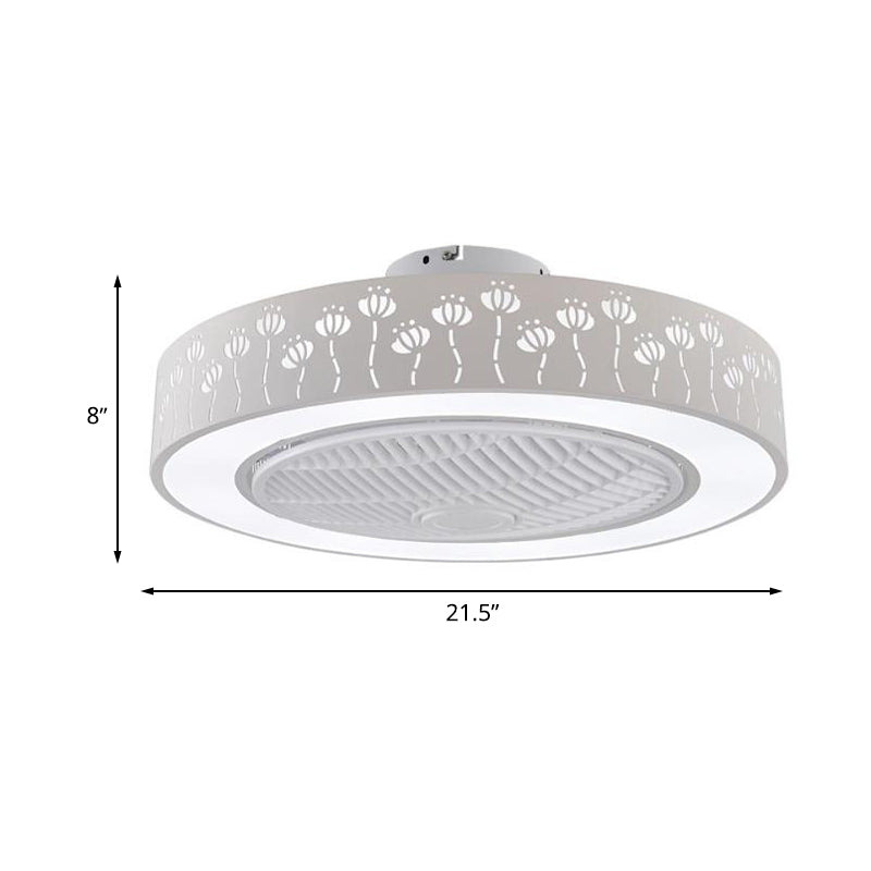 Acrylic White Hanging Fan Lamp Round LED 21.5" Wide Minimalism Semi Flush Mount Ceiling Light with 4 Blades Clearhalo 'Ceiling Fans with Lights' 'Ceiling Fans' 'Modern Ceiling Fans' 'Modern' Lighting' 465576