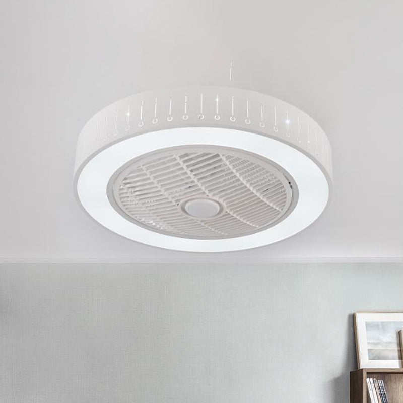 Acrylic White Hanging Fan Lamp Round LED 21.5" Wide Minimalism Semi Flush Mount Ceiling Light with 4 Blades White D Clearhalo 'Ceiling Fans with Lights' 'Ceiling Fans' 'Modern Ceiling Fans' 'Modern' Lighting' 465577