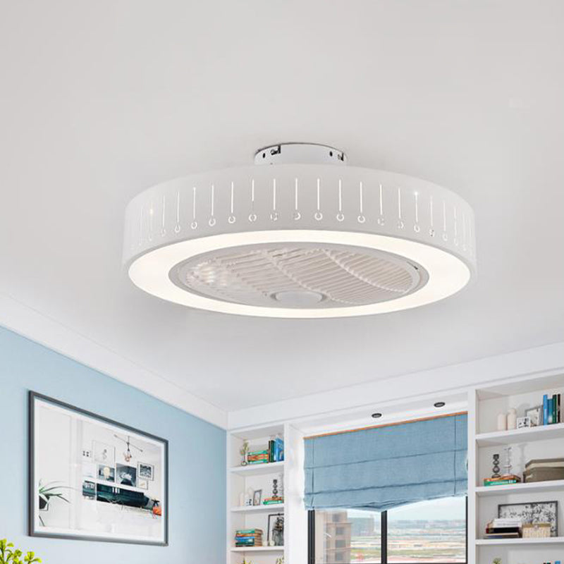 Acrylic White Hanging Fan Lamp Round LED 21.5" Wide Minimalism Semi Flush Mount Ceiling Light with 4 Blades Clearhalo 'Ceiling Fans with Lights' 'Ceiling Fans' 'Modern Ceiling Fans' 'Modern' Lighting' 465578