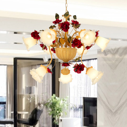 8/9 Heads Chandelier Pendant Light Korean Garden Blossom Metal LED Suspension Lamp in Ginger for Living Room Clearhalo 'Ceiling Lights' 'Chandeliers' Lighting' options 465589