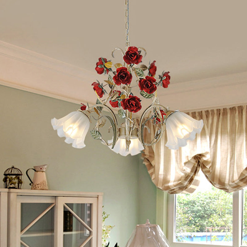 Beige 3/6/8 Lights Hanging Chandelier Pastoral Metal Scalloped Pendant Light Fixture with Flower for Living Room 3 Beige Clearhalo 'Ceiling Lights' 'Chandeliers' Lighting' options 465597_7f4d6b9c-522f-4430-a668-27238eedcf5c