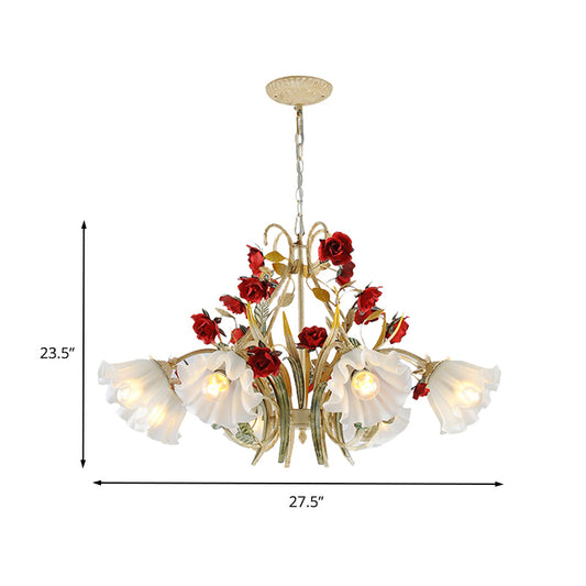 Beige 3/6/8 Lights Hanging Chandelier Pastoral Metal Scalloped Pendant Light Fixture with Flower for Living Room Clearhalo 'Ceiling Lights' 'Chandeliers' Lighting' options 465609
