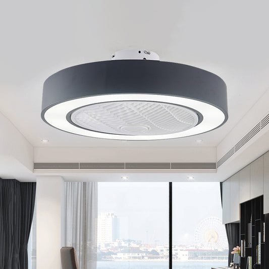 23" W Metal Circular Semi Flush Light Fixture Modern LED Bedroom Pendant Fan Lamp in Black/White, 3 Blades Black Clearhalo 'Ceiling Fans with Lights' 'Ceiling Fans' 'Modern Ceiling Fans' 'Modern' Lighting' 465610