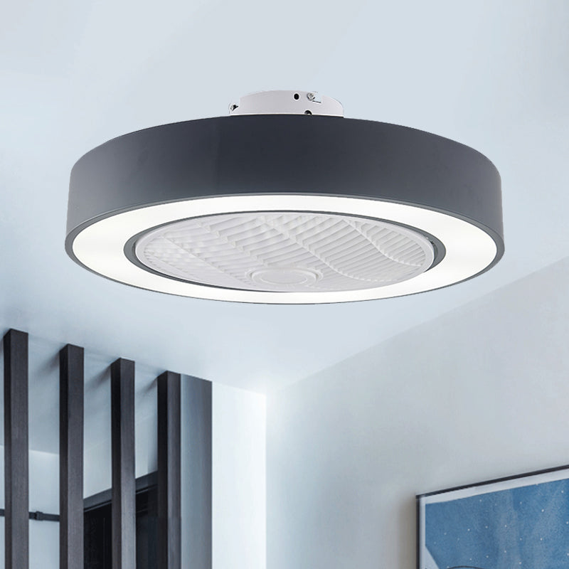 23" W Metal Circular Semi Flush Light Fixture Modern LED Bedroom Pendant Fan Lamp in Black/White, 3 Blades Clearhalo 'Ceiling Fans with Lights' 'Ceiling Fans' 'Modern Ceiling Fans' 'Modern' Lighting' 465611