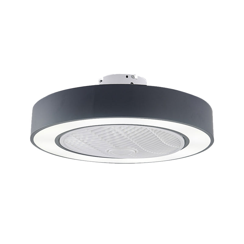 23" W Metal Circular Semi Flush Light Fixture Modern LED Bedroom Pendant Fan Lamp in Black/White, 3 Blades Clearhalo 'Ceiling Fans with Lights' 'Ceiling Fans' 'Modern Ceiling Fans' 'Modern' Lighting' 465612