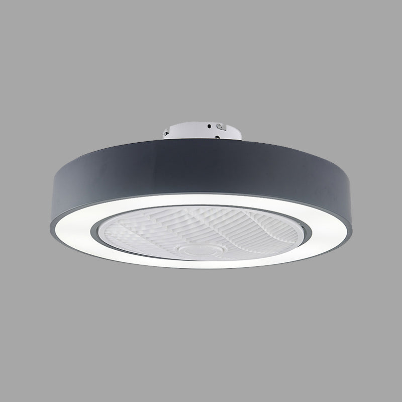 23" W Metal Circular Semi Flush Light Fixture Modern LED Bedroom Pendant Fan Lamp in Black/White, 3 Blades Clearhalo 'Ceiling Fans with Lights' 'Ceiling Fans' 'Modern Ceiling Fans' 'Modern' Lighting' 465613