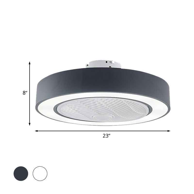 23" W Metal Circular Semi Flush Light Fixture Modern LED Bedroom Pendant Fan Lamp in Black/White, 3 Blades Clearhalo 'Ceiling Fans with Lights' 'Ceiling Fans' 'Modern Ceiling Fans' 'Modern' Lighting' 465614