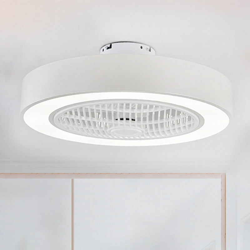 23" W Metal Circular Semi Flush Light Fixture Modern LED Bedroom Pendant Fan Lamp in Black/White, 3 Blades White Clearhalo 'Ceiling Fans with Lights' 'Ceiling Fans' 'Modern Ceiling Fans' 'Modern' Lighting' 465615