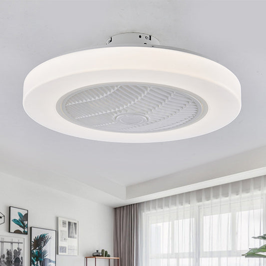Contemporary Circle Pendant Fan Lighting LED Acrylic Semi Flush Ceiling Light Fixture in White with 3 Blades, 23" Wide Clearhalo 'Ceiling Fans with Lights' 'Ceiling Fans' 'Modern Ceiling Fans' 'Modern' Lighting' 465620