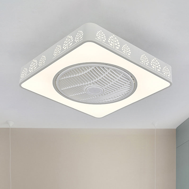 Linear/Tree Acrylic Fan Light Simple LED Bedroom Semi Flush Mount Lighting Fixture in White with 3 Blades, 21.5" W Clearhalo 'Ceiling Fans with Lights' 'Ceiling Fans' 'Modern Ceiling Fans' 'Modern' Lighting' 465668