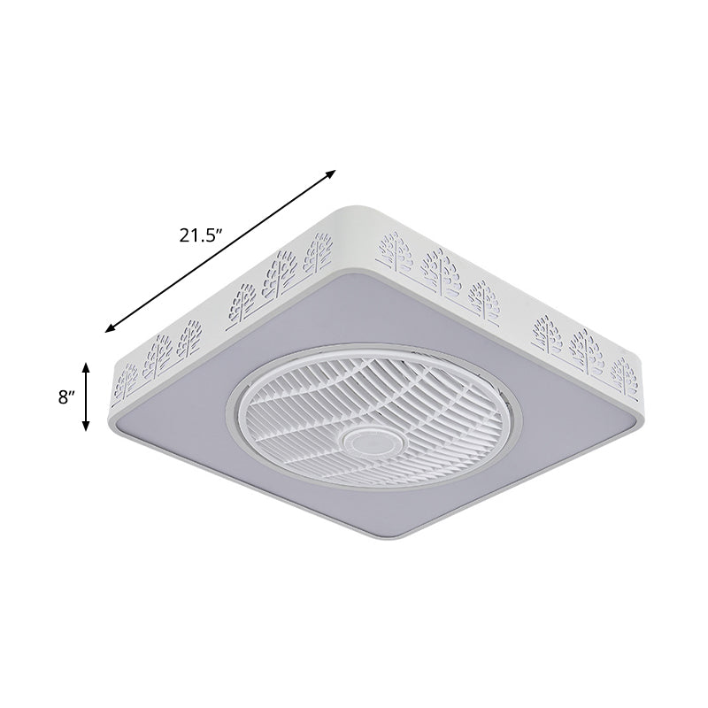 Linear/Tree Acrylic Fan Light Simple LED Bedroom Semi Flush Mount Lighting Fixture in White with 3 Blades, 21.5" W Clearhalo 'Ceiling Fans with Lights' 'Ceiling Fans' 'Modern Ceiling Fans' 'Modern' Lighting' 465671