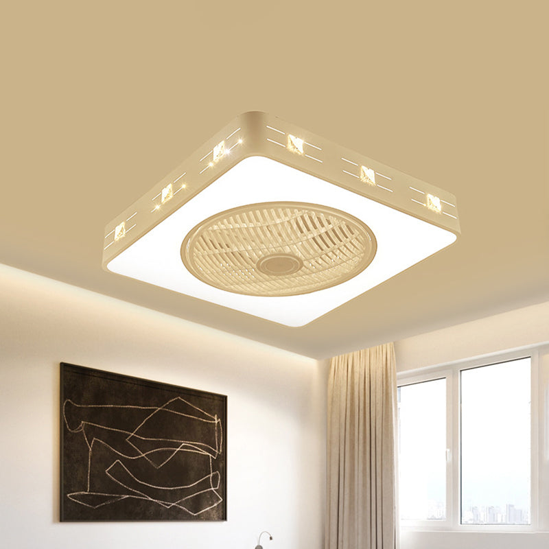 21.5" W White LED Semi Flush Mount Fixture Contemporary Metal Round/Square Pendant Fan Lighting, 3 Blades Clearhalo 'Ceiling Fans with Lights' 'Ceiling Fans' 'Modern Ceiling Fans' 'Modern' Lighting' 465679