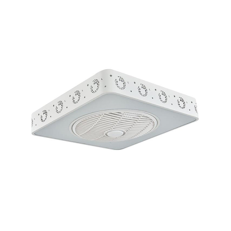 21.5" W White LED Semi Flush Mount Fixture Contemporary Metal Round/Square Pendant Fan Lighting, 3 Blades Clearhalo 'Ceiling Fans with Lights' 'Ceiling Fans' 'Modern Ceiling Fans' 'Modern' Lighting' 465684