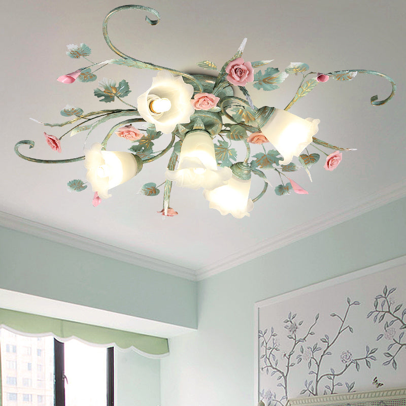 Colliflower Fixture Metal Floral Ceiling Fixture Pastoral 4/5/9 Lights Living Room Semi ...