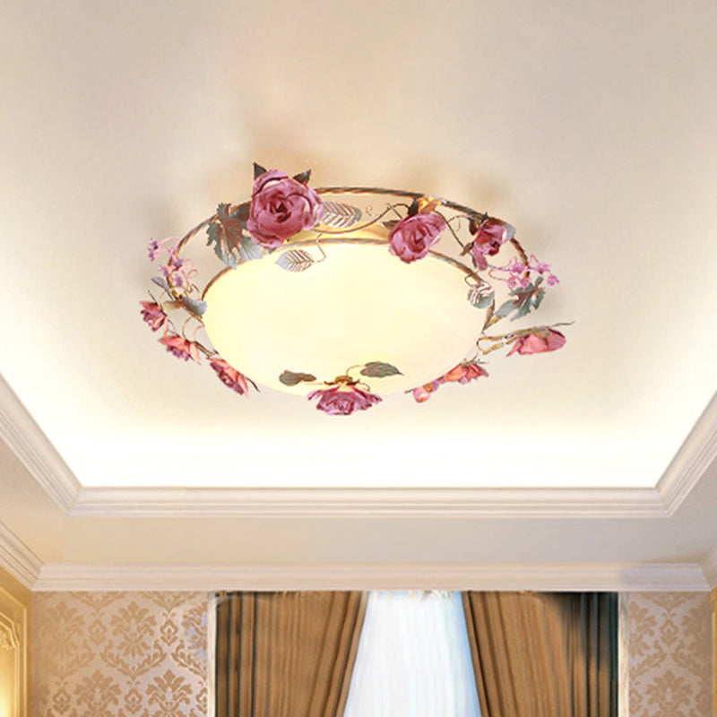 Bowl Dining Room Ceiling Lamp Countryside Metal 2/3/4 Bulbs White Flush Mount Light Fixture with Flower Decor Clearhalo 'Ceiling Lights' 'Close To Ceiling Lights' 'Close to ceiling' 'Flush mount' Lighting' 465749
