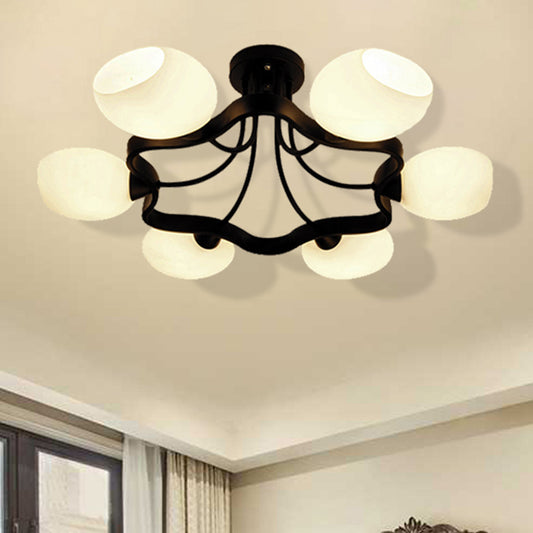 White Orb Shade Semi Flushmount Light with Orb Shade 6/8 Lights Frosted Glass Ceiling Fixture for Hotel Clearhalo 'Ceiling Lights' 'Close To Ceiling Lights' 'Close to ceiling' 'Glass shade' 'Glass' 'Semi-flushmount' Lighting' 465781